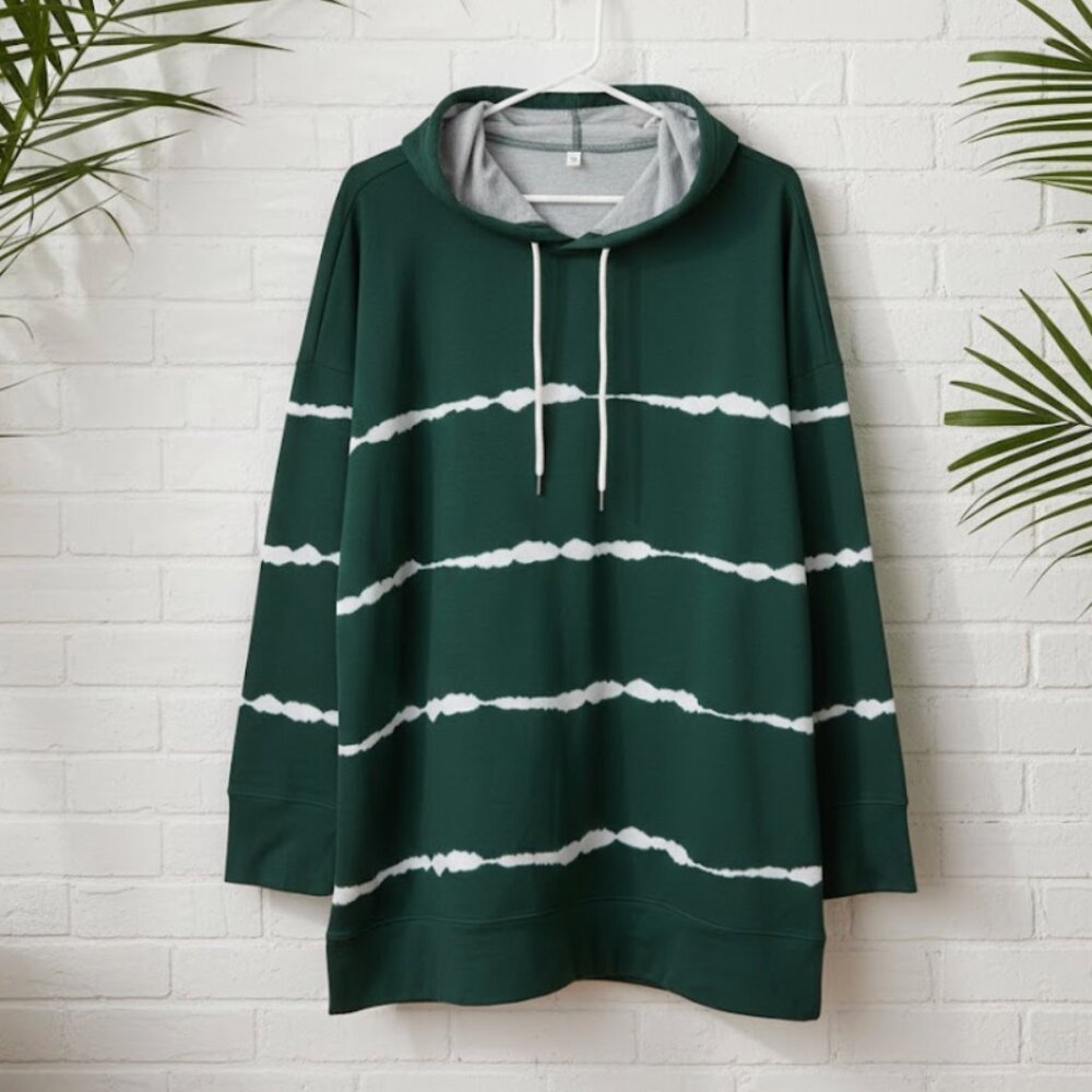 Green & white striped Oversized Hoodie sweatshirt. Soft & comfortable.